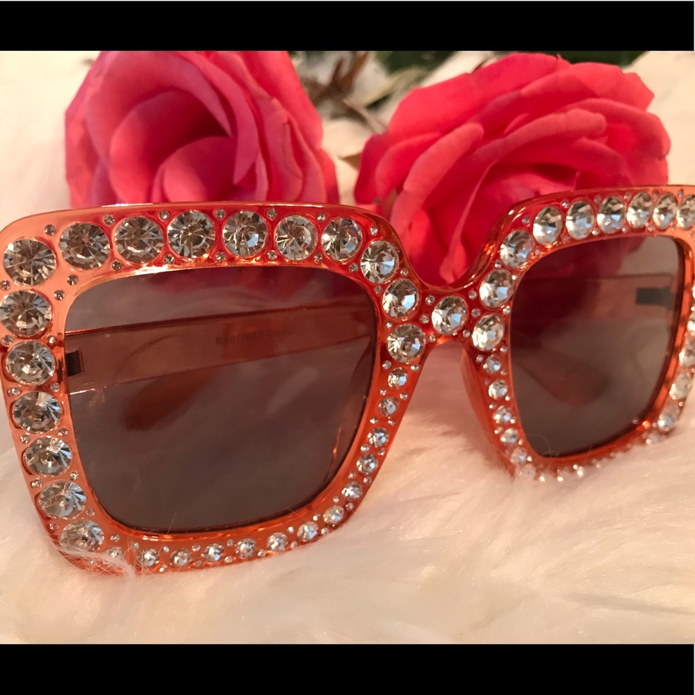 Peach Rhinestone Sunglasses - Picture 2 of 3